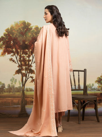 EDENROBE-30305-Unstitched Peach Embroidered Khaddar 3 Piece