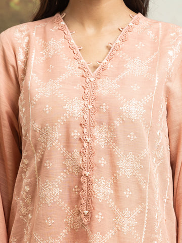 EDENROBE-30305-Unstitched Peach Embroidered Khaddar 3 Piece