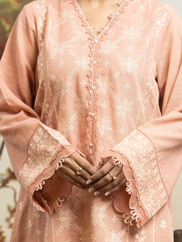 EDENROBE-30305-Unstitched Peach Embroidered Khaddar 3 Piece