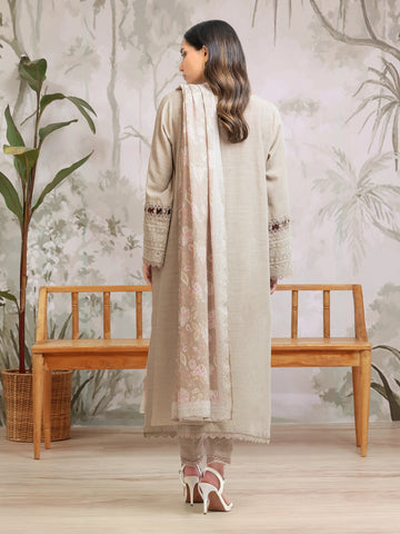 EDENROBE-30307-Unstitched Beige Embroidered Khaddar 3 Piece