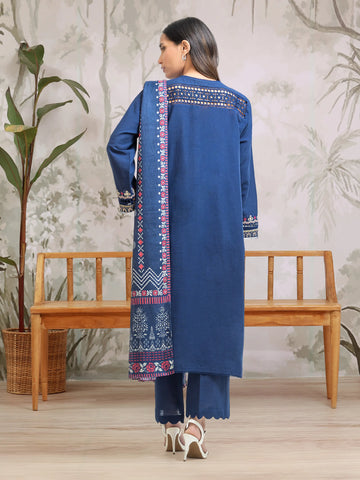 EDENROBE-30309-Unstitched Blue Embroidered Khaddar 3 Piece -