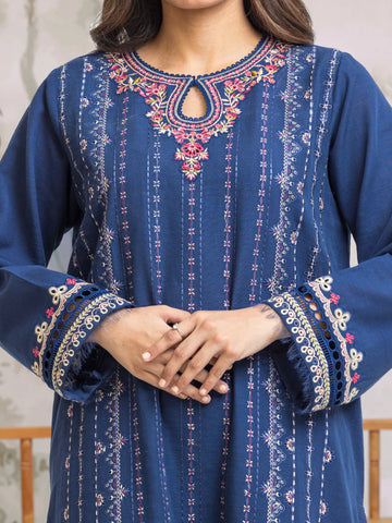 EDENROBE-30309-Unstitched Blue Embroidered Khaddar 3 Piece -