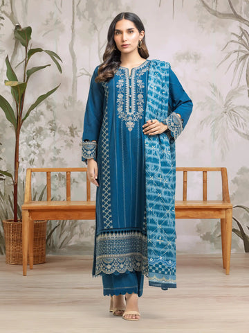EDENROBE-30310-Unstitched Dark Turquoise Embroidered Khaddar 3 Piece