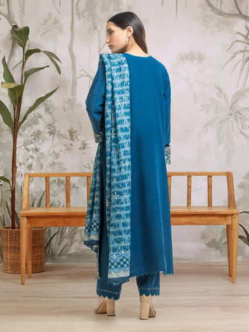 EDENROBE-30310-Unstitched Dark Turquoise Embroidered Khaddar 3 Piece