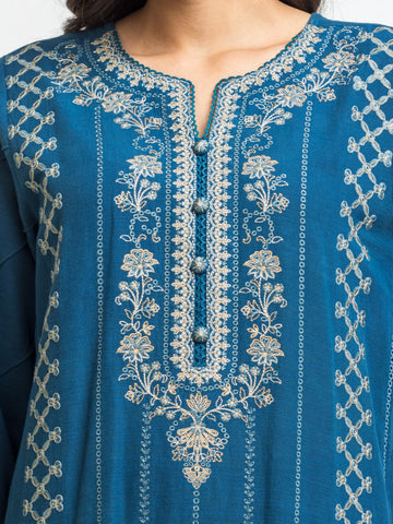 EDENROBE-30310-Unstitched Dark Turquoise Embroidered Khaddar 3 Piece