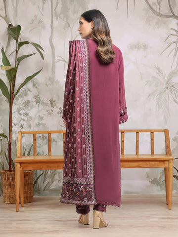 EDENROBE-30311-Unstitched Dark Maroon Embroidered Khaddar 3 Piece