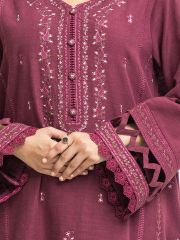 EDENROBE-30311-Unstitched Dark Maroon Embroidered Khaddar 3 Piece
