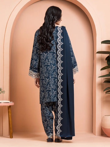 EDENROBE-30177-Unstitched Navy Blue Embroidered Marina Twill 3 Piece
