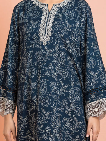 EDENROBE-30177-Unstitched Navy Blue Embroidered Marina Twill 3 Piece