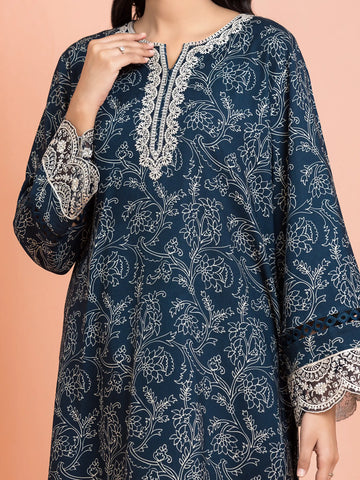 EDENROBE-30177-Unstitched Navy Blue Embroidered Marina Twill 3 Piece