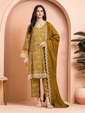 EDENROBE-30178-Unstitched Golden Embroidered Marina Twill 3 Piece
