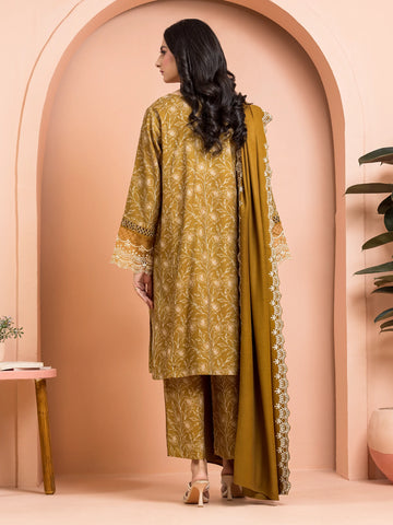 EDENROBE-30178-Unstitched Golden Embroidered Marina Twill 3 Piece