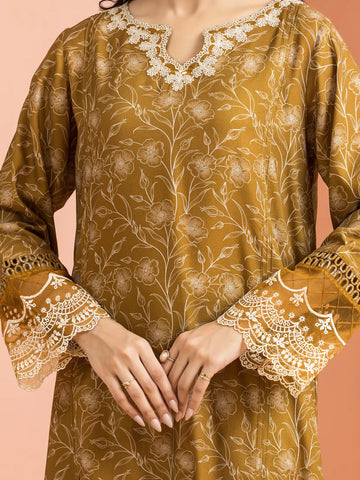 EDENROBE-30178-Unstitched Golden Embroidered Marina Twill 3 Piece