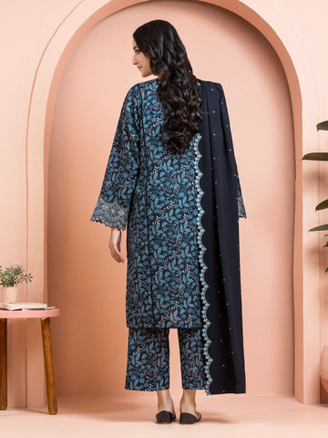 EDENROBE-30181-Unstitched Black Embroidered Marina Twill 3 Piece