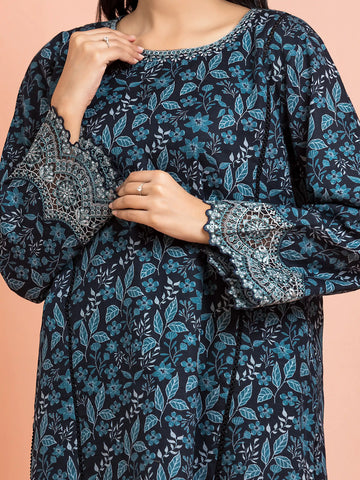 EDENROBE-30181-Unstitched Black Embroidered Marina Twill 3 Piece