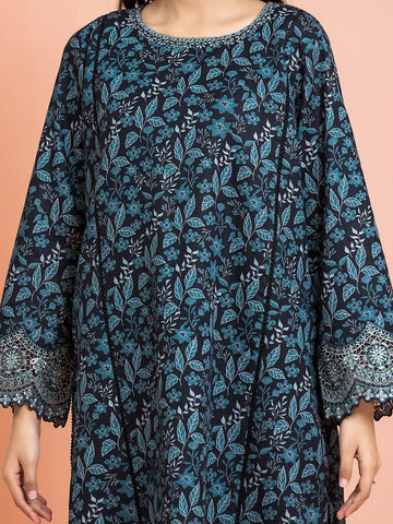 EDENROBE-30181-Unstitched Black Embroidered Marina Twill 3 Piece