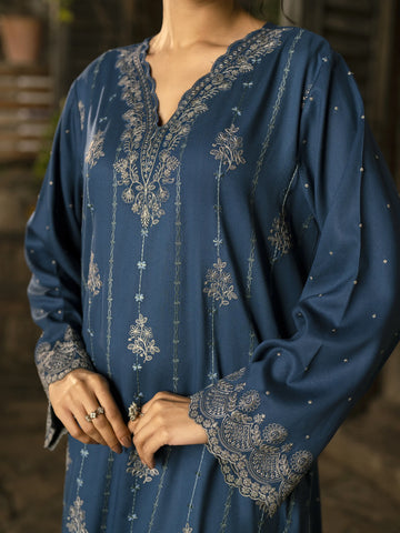 EDENROBE-30205-Unstitched Ocean Blue Embroidered Marina Twill 3 Piece -