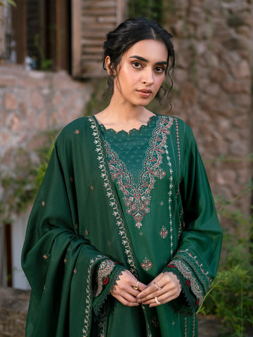 EDENROBE-30206-Unstitched Bottle Green Embroidered Marina Twill 3 Piece