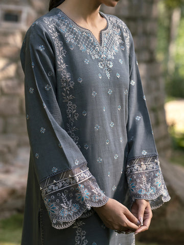 EDENROBE-30209-Unstitched Charcoal Grey Embroidered Marina Twill 3 Piece