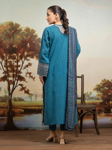 EDENROBE-30211-Unstitched Dark Turquoise Embroidered Marina Twill 3 Piece