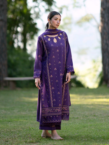 EDENROBE-30351-Unstitched Dark Purple Embroidered Marina Twill 3 Piece