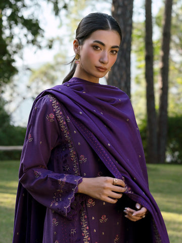 EDENROBE-30351-Unstitched Dark Purple Embroidered Marina Twill 3 Piece