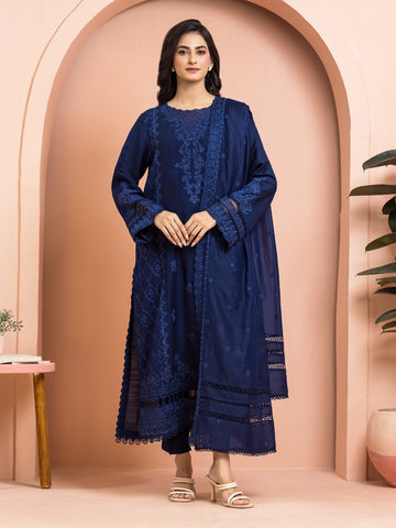 EDENROBE-30010-Unstitched Blue Embroidered Raw Silk 3 Piece