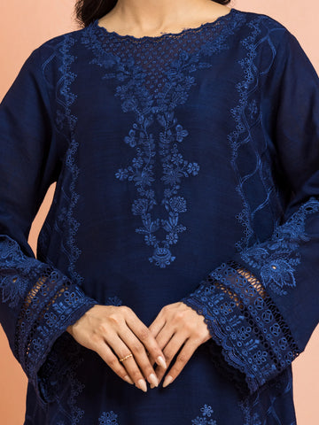 EDENROBE-30010-Unstitched Blue Embroidered Raw Silk 3 Piece
