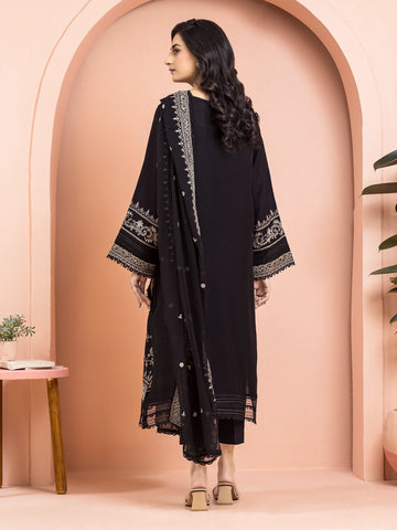 EDENROBE-30013-Unstitched Black Embroidered Raw Silk 3 Piece