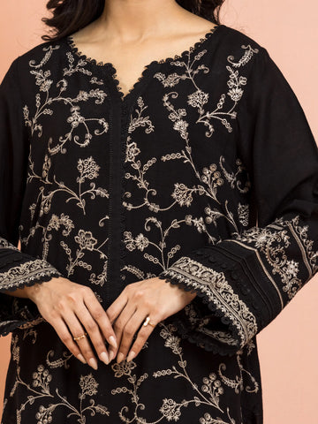 EDENROBE-30013-Unstitched Black Embroidered Raw Silk 3 Piece