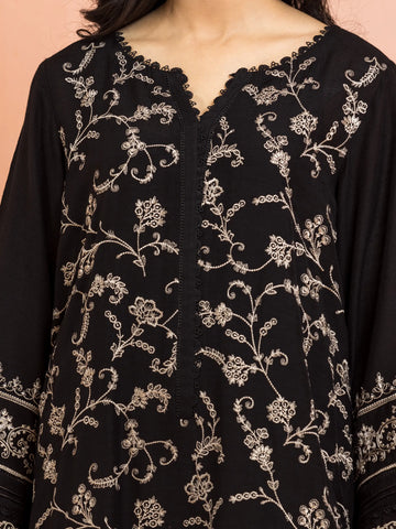 EDENROBE-30013-Unstitched Black Embroidered Raw Silk 3 Piece