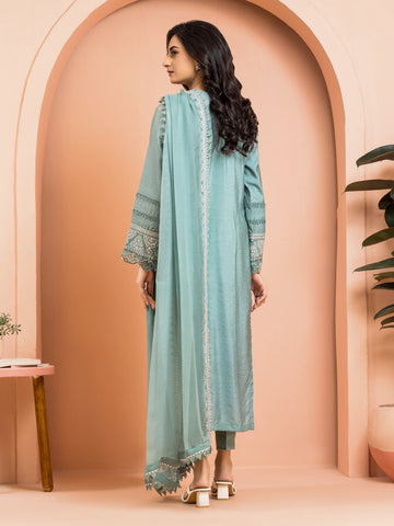 EDENROBE-30251-Unstitched Sea Green Embroidered Raw Silk 3 Piece