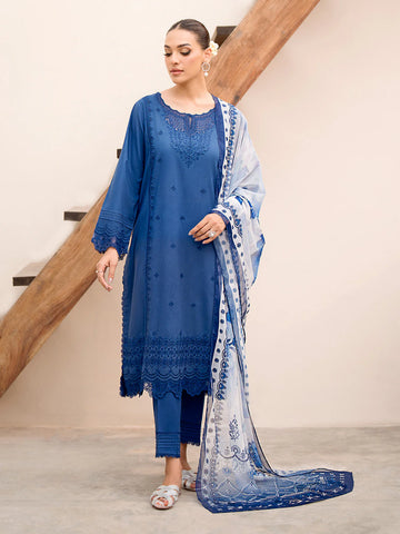 EDENROBE-Unstitched Blue Embroidered Cambric 3 Piece - EWU24V2-28616-3P