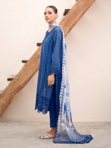 EDENROBE-Unstitched Blue Embroidered Cambric 3 Piece - EWU24V2-28616-3P