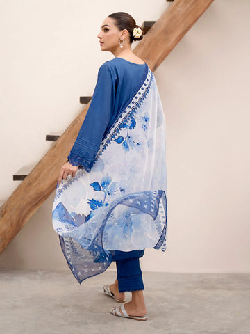 EDENROBE-Unstitched Blue Embroidered Cambric 3 Piece - EWU24V2-28616-3P