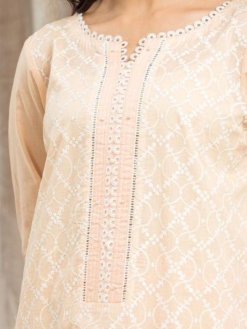 EDENROBE-28618-3P Unstitched Peach Embroidered Cambric 3 Piece