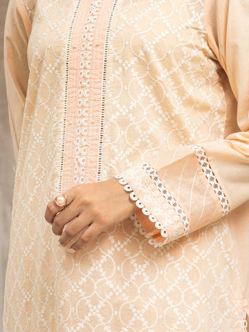 EDENROBE-28618-3P Unstitched Peach Embroidered Cambric 3 Piece