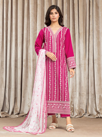EDENROBE-28620-3P Unstitched Pink Embroidered Cambric 3 Piece