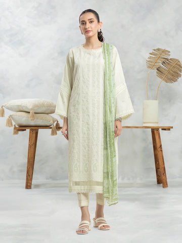 EDENROBE-28625-Unstitched Light Green Embroidered Cambric 3 Piece