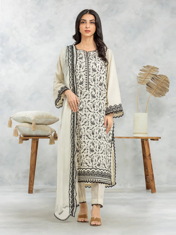 EDENROBE-EWU24V2-28627-3P Unstitched Cream Embroidered Cambric 3 Piece