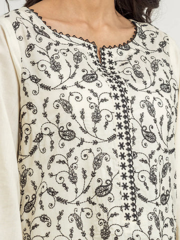 EDENROBE-EWU24V2-28627-3P Unstitched Cream Embroidered Cambric 3 Piece
