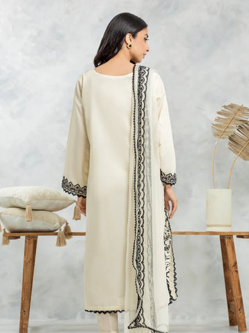 EDENROBE-EWU24V2-28627-3P Unstitched Cream Embroidered Cambric 3 Piece