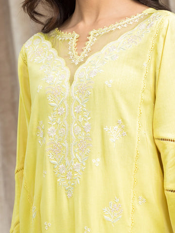EDENROBE-30055-3P Unstitched Yellow Embroidered Cambric 3 Piece