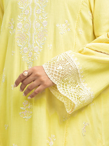 EDENROBE-30055-3P Unstitched Yellow Embroidered Cambric 3 Piece