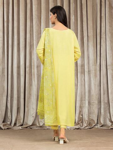 EDENROBE-30055-3P Unstitched Yellow Embroidered Cambric 3 Piece
