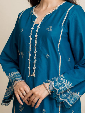 EDENROBE-30057-3P Unstitched Dark Ocean Embroidered Cambric 3 Piece