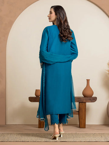 EDENROBE-30057-3P Unstitched Dark Ocean Embroidered Cambric 3 Piece