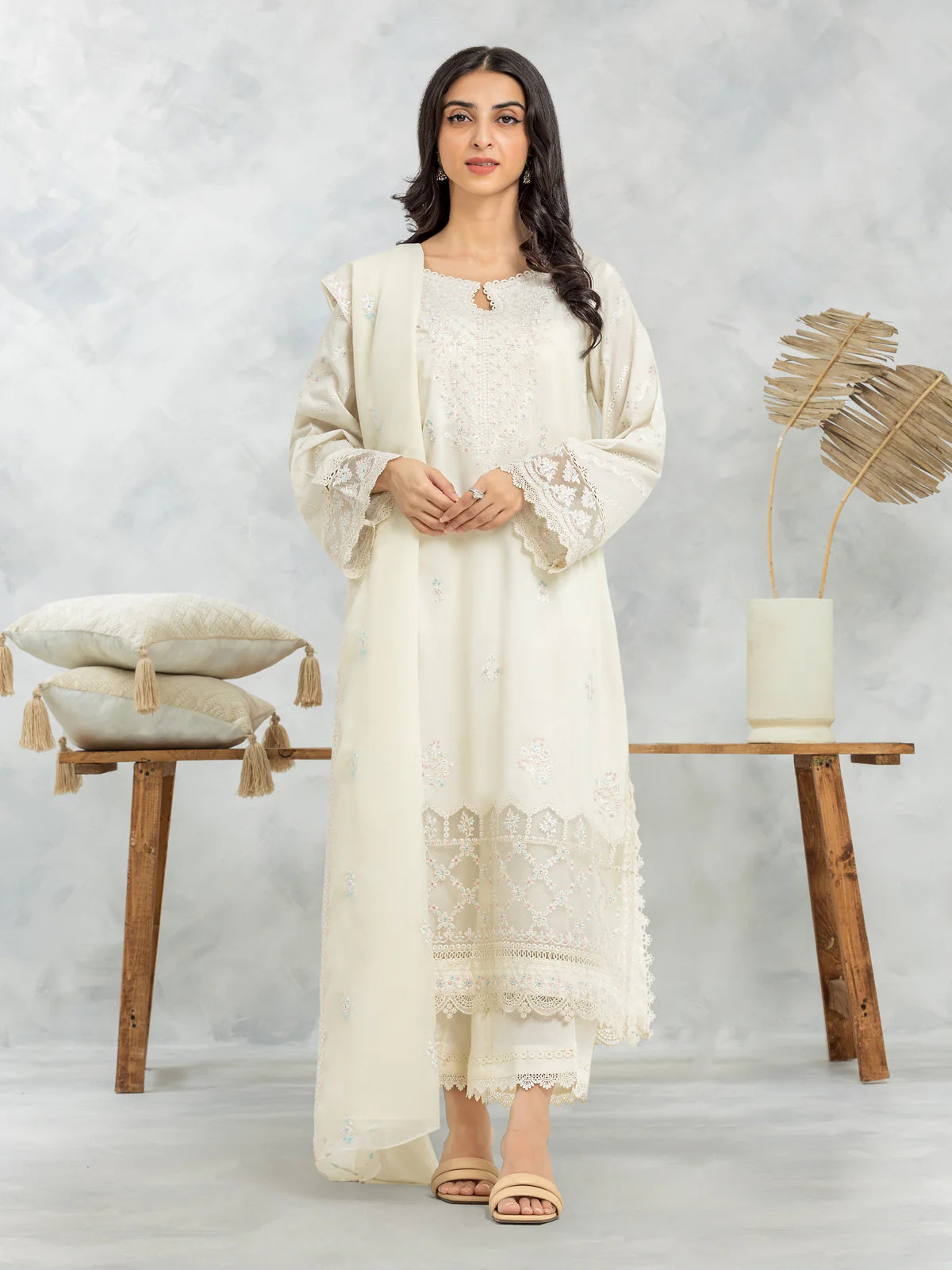 EDENROBE-30107-Unstitched Cream Embroidered Cambric 3 Piec