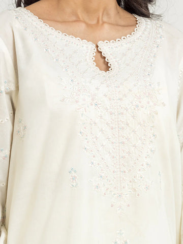 EDENROBE-30107-Unstitched Cream Embroidered Cambric 3 Piec