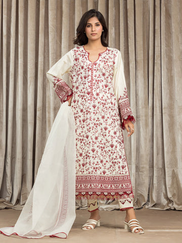 EDENROBE-30111-Unstitched Cream Embroidered Cambric 3 Piece